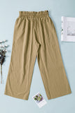 LC771296-1016-S, LC771296-1016-M, LC771296-1016-L, LC771296-1016-XL, Khaki Women's High Waist Paper Bag Straight Leg Cropped Long Pants with Pocket