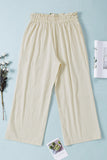 LC771296-16-S, LC771296-16-M, LC771296-16-L, LC771296-16-XL, Khaki Women's High Waist Paper Bag Straight Leg Cropped Long Pants with Pocket