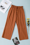 LC771296-17-S, LC771296-17-M, LC771296-17-L, LC771296-17-XL, Brown Women's High Waist Paper Bag Straight Leg Cropped Long Pants with Pocket