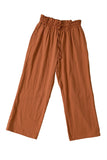 LC771296-17-S, LC771296-17-M, LC771296-17-L, LC771296-17-XL, Brown Women's High Waist Paper Bag Straight Leg Cropped Long Pants with Pocket