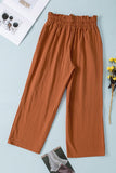 LC771296-17-S, LC771296-17-M, LC771296-17-L, LC771296-17-XL, Brown Women's High Waist Paper Bag Straight Leg Cropped Long Pants with Pocket