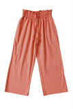 LC771296-14-S, LC771296-14-M, LC771296-14-L, LC771296-14-XL, Orange Women's High Waist Paper Bag Straight Leg Cropped Long Pants with Pocket