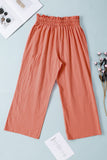 LC771296-14-S, LC771296-14-M, LC771296-14-L, LC771296-14-XL, Orange Women's High Waist Paper Bag Straight Leg Cropped Long Pants with Pocket