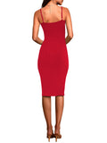 LC6110785-3-S, LC6110785-3-M, LC6110785-3-L, LC6110785-3-XL, LC6110785-3-XS, Red Women's Spaghetti Straps Cutout Midi Dress Party Club Dress