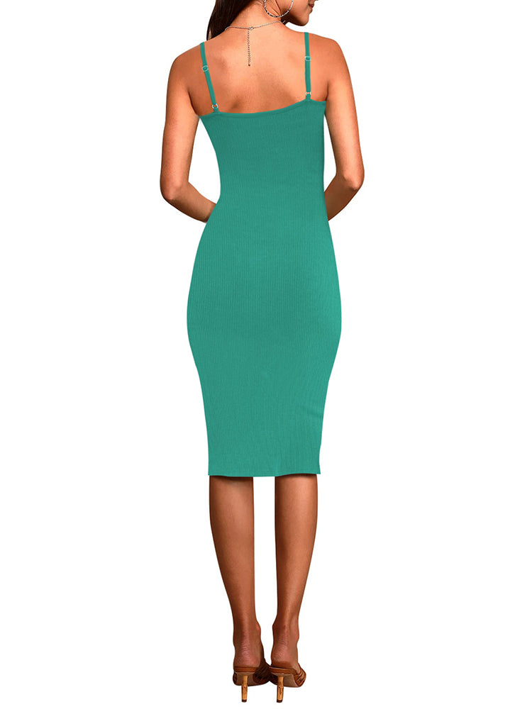 LC6110785-109-S, LC6110785-109-M, LC6110785-109-L, LC6110785-109-XL, Green Women's Spaghetti Straps Cutout Midi Dress Party Club Dress