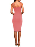LC6110785-10-S, LC6110785-10-M, LC6110785-10-L, LC6110785-10-XL, Pink Women's Spaghetti Straps Cutout Midi Dress Party Club Dress