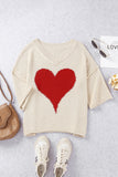 LC2514061-15-S, LC2514061-15-M, LC2514061-15-L, LC2514061-15-XL, LC2514061-15-2XL, Beige Valentine Day V Neck Oversized Knit Sweaters Heart Print Slouchy Top 