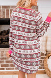 LC16026-6-S, LC16026-6-M, LC16026-6-L, LC16026-6-XL, Rose Christmas  Henley Pajama Dress Long Sleeve Women's Nightshirt