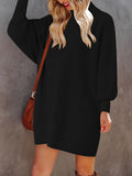 LC273345-2-S, LC273345-2-M, LC273345-2-L, LC273345-2-XL, Black Women Casual Turtleneck Oversized Sweater Dresses Ribbed Baggy Pullover Knit Dress
