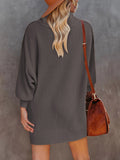 LC273345-16-S, LC273345-16-M, LC273345-16-L, LC273345-16-XL, Khaki Women Casual Turtleneck Oversized Sweater Dresses Ribbed Baggy Pullover Knit Dress