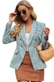 LC852370-4-S, LC852370-4-M, LC852370-4-L, LC852370-4-XL, LC852370-4-2XL, Sky Blue Double Breasted Lapel Blazers Women's Casual Office Long Sleeve Jacket