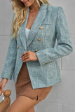 LC852370-4-S, LC852370-4-M, LC852370-4-L, LC852370-4-XL, LC852370-4-2XL, Sky Blue Double Breasted Lapel Blazers Women's Casual Office Long Sleeve Jacket