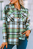 LC255462-9-S, LC255462-9-M, LC255462-9-L, LC255462-9-XL, LC255462-9-2XL, Green Geometric Plaid Print Pocketed Shirt