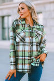 LC255462-9-S, LC255462-9-M, LC255462-9-L, LC255462-9-XL, LC255462-9-2XL, Green Geometric Plaid Print Pocketed Shirt