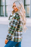 LC255462-9-S, LC255462-9-M, LC255462-9-L, LC255462-9-XL, LC255462-9-2XL, Green Geometric Plaid Print Pocketed Shirt