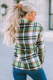 LC255462-9-S, LC255462-9-M, LC255462-9-L, LC255462-9-XL, LC255462-9-2XL, Green Geometric Plaid Print Pocketed Shirt