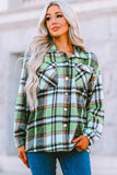 LC255462-9-S, LC255462-9-M, LC255462-9-L, LC255462-9-XL, LC255462-9-2XL, Green Geometric Plaid Print Pocketed Shirt