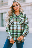 LC255462-9-S, LC255462-9-M, LC255462-9-L, LC255462-9-XL, LC255462-9-2XL, Green Geometric Plaid Print Pocketed Shirt