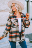LC255462-16-S, LC255462-16-M, LC255462-16-L, LC255462-16-XL, LC255462-16-2XL, Khaki Geometric Plaid Print Pocketed Shirt