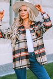 LC255462-16-S, LC255462-16-M, LC255462-16-L, LC255462-16-XL, LC255462-16-2XL, Khaki Geometric Plaid Print Pocketed Shirt