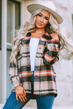 LC255462-16-S, LC255462-16-M, LC255462-16-L, LC255462-16-XL, LC255462-16-2XL, Khaki Geometric Plaid Print Pocketed Shirt