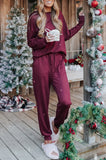 LC15306-3-S, LC15306-3-M, LC15306-3-L, LC15306-3-XL, LC15306-3-2XL, Red Women's Long Sleeve Sweatsuit Set Pullover and Jogger Pants Lounge Set