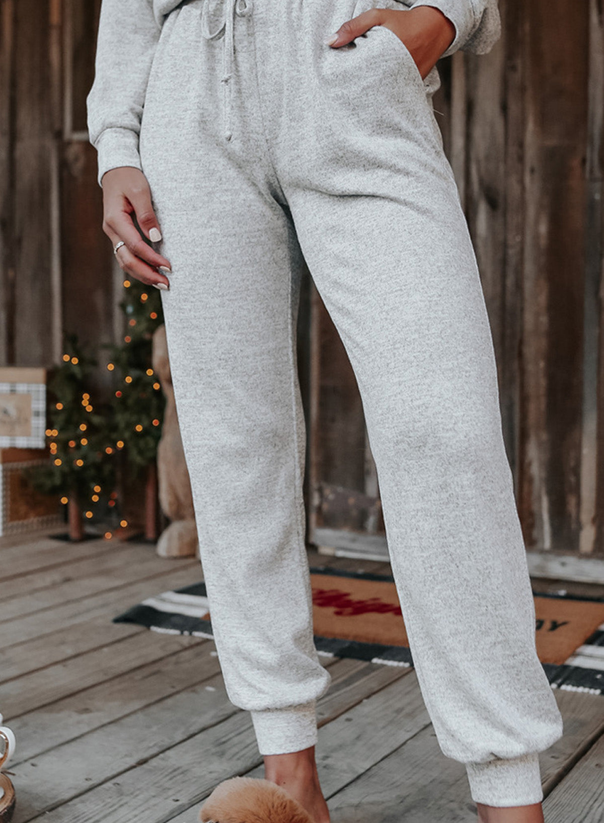 LC15306-11-S, LC15306-11-M, LC15306-11-L, LC15306-11-XL, LC15306-11-2XL, Gray Women's Long Sleeve Sweatsuit Set Pullover and Jogger Pants Lounge Set