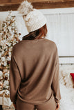 LC15306-16-S, LC15306-16-M, LC15306-16-L, LC15306-16-XL, LC15306-16-2XL, Khaki Women's Long Sleeve Sweatsuit Set Pullover and Jogger Pants Lounge Set