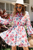 LC6111317-4-S, LC6111317-4-M, LC6111317-4-L, LC6111317-4-XL, Sky Blue Vintage Floral Print Drawstring Flowy Dress