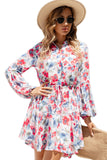 LC6111317-4-S, LC6111317-4-M, LC6111317-4-L, LC6111317-4-XL, Sky Blue Vintage Floral Print Drawstring Flowy Dress