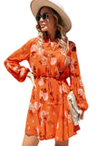 LC6111317-14-S, LC6111317-14-M, LC6111317-14-L, LC6111317-14-XL, Orange Vintage Floral Print Drawstring Flowy Dress