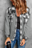 LC8512482-11-S, LC8512482-11-M, LC8512482-11-L, LC8512482-11-XL, LC8512482-11-2XL, Gray Women's Button Down Pocket Coat Plaid Shacket
