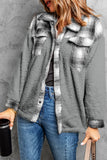 LC8512482-11-S, LC8512482-11-M, LC8512482-11-L, LC8512482-11-XL, LC8512482-11-2XL, Gray Women's Button Down Pocket Coat Plaid Shacket