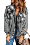 LC8512482-11-S, LC8512482-11-M, LC8512482-11-L, LC8512482-11-XL, LC8512482-11-2XL, Gray Women's Button Down Pocket Coat Plaid Shacket