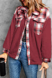 LC8512482-3-S, LC8512482-3-M, LC8512482-3-L, LC8512482-3-XL, LC8512482-3-2XL, Red Women's Button Down Pocket Coat Plaid Shacket