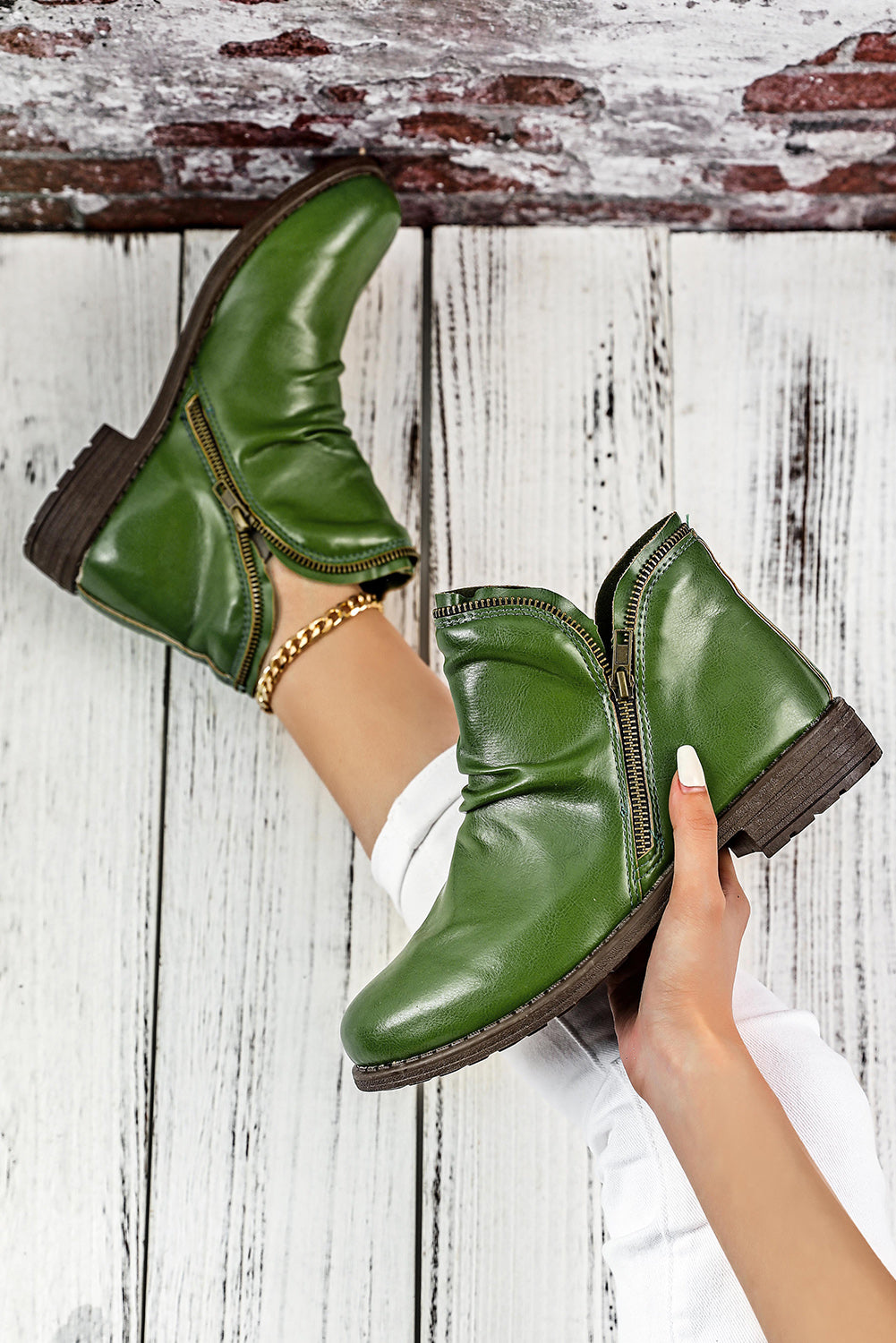 BH02143-9-37, BH02143-9-38, BH02143-9-39, BH02143-9-40, BH02143-9-41, BH02143-9-42, Green  Women Boots PU Leather Ankle Boots Waterproof Short Boots