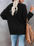 LC2722726-2-S, LC2722726-2-M, LC2722726-2-L, LC2722726-2-XL, Black Women's Oversized Sweaters Batwing Sleeve Button Up Color Block Henley Pullover Knit Jumper