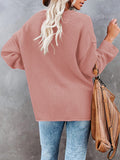 LC2722726-10-S, LC2722726-10-M, LC2722726-10-L, LC2722726-10-XL, Pink Women's Oversized Sweaters Batwing Sleeve Button Up Color Block Henley Pullover Knit Jumper