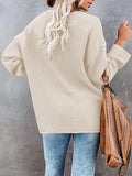 LC2722726-15-S, LC2722726-15-M, LC2722726-15-L, LC2722726-15-XL, Beige Women's Oversized Sweaters Batwing Sleeve Button Up Color Block Henley Pullover Knit Jumper