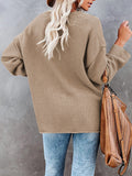 LC2722726-16-S, LC2722726-16-M, LC2722726-16-L, LC2722726-16-XL, Khaki Women's Oversized Sweaters Batwing Sleeve Button Up Color Block Henley Pullover Knit Jumper
