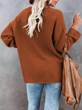 LC2722726-17-S, LC2722726-17-M, LC2722726-17-L, LC2722726-17-XL, Brown Women's Oversized Sweaters Batwing Sleeve Button Up Color Block Henley Pullover Knit Jumper