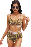 LC411956-20-S, LC411956-20-M, LC411956-20-L, LC411956-20-XL, Women's High Waisted Bikini Leopard Two-piece Bathing Suit