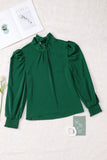 LC25115398-9-S, LC25115398-9-M, LC25115398-9-L, LC25115398-9-XL, LC25115398-9-2XL, Green Mock Neck Puff Long Sleeve Blouses Chiffon Casual Loose Shirts Tops