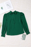 LC25115398-9-S, LC25115398-9-M, LC25115398-9-L, LC25115398-9-XL, LC25115398-9-2XL, Green Mock Neck Puff Long Sleeve Blouses Chiffon Casual Loose Shirts Tops