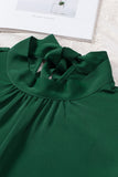 LC25115398-9-S, LC25115398-9-M, LC25115398-9-L, LC25115398-9-XL, LC25115398-9-2XL, Green Mock Neck Puff Long Sleeve Blouses Chiffon Casual Loose Shirts Tops