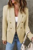 LC852370-16-S, LC852370-16-M, LC852370-16-L, LC852370-16-XL, LC852370-16-2XL, Khaki Double Breasted Lapel Blazers Women's Casual Office Long Sleeve Jacket