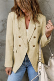 LC852370-16-S, LC852370-16-M, LC852370-16-L, LC852370-16-XL, LC852370-16-2XL, Khaki Double Breasted Lapel Blazers Women's Casual Office Long Sleeve Jacket