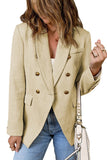 LC852370-16-S, LC852370-16-M, LC852370-16-L, LC852370-16-XL, LC852370-16-2XL, Khaki Double Breasted Lapel Blazers Women's Casual Office Long Sleeve Jacket