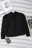 LC25115398-2-S, LC25115398-2-M, LC25115398-2-L, LC25115398-2-XL, LC25115398-2-2XL, Black Mock Neck Puff Long Sleeve Blouses Chiffon Casual Loose Shirts Tops