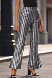 LC77253-13-S, LC77253-13-M, LC77253-13-L, LC77253-13-XL, LC77253-13-2XL, Silver Sequin Stripe High Waist Flare Pants